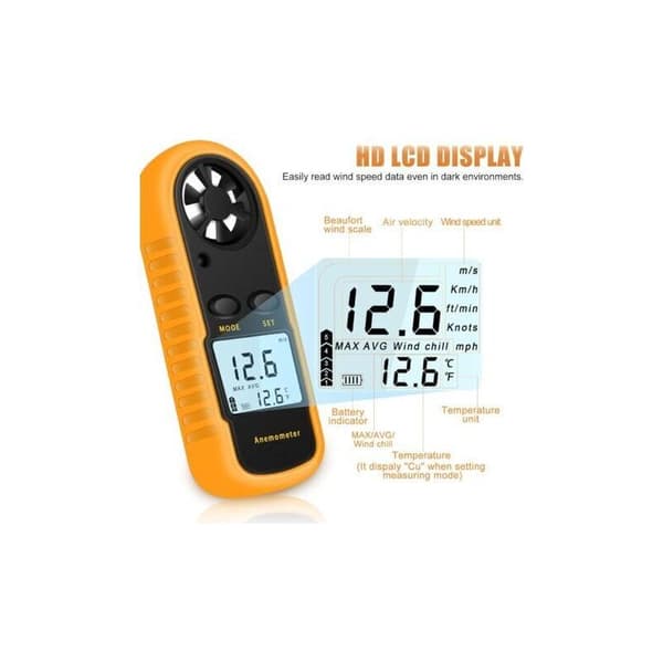 Bærbart Anemometer, Høypresisjons Digitalt Anemometer (±5%) med LCD-bakgrunnsbelysning, Bærbart Anemometer for Utendørs Bruk, HAVC, Droner