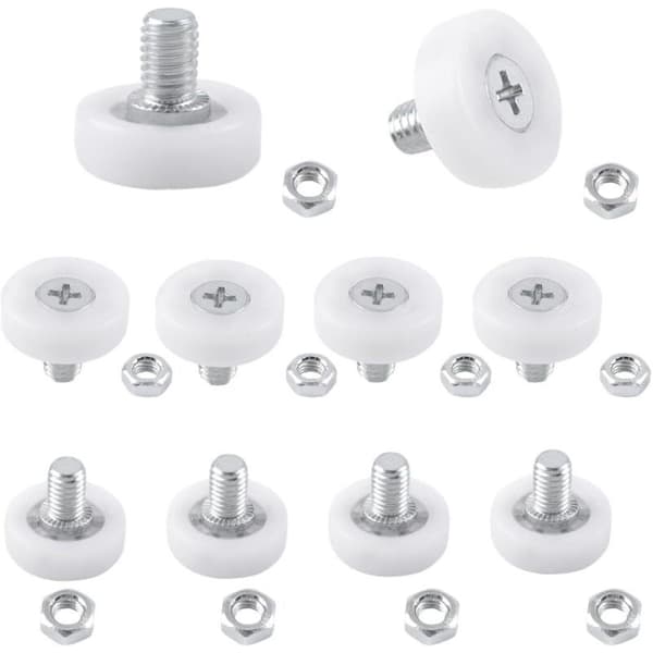 Sæt med 10 POM plastskuffehjul med møtrikker og glideskinner til gør-det-selv-møbler (19 mm diameter)