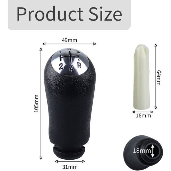 Gearskifteknop - 1 stk. - Mat plast - 5 gear - Til Renault Clio Megane Laguna - Sort