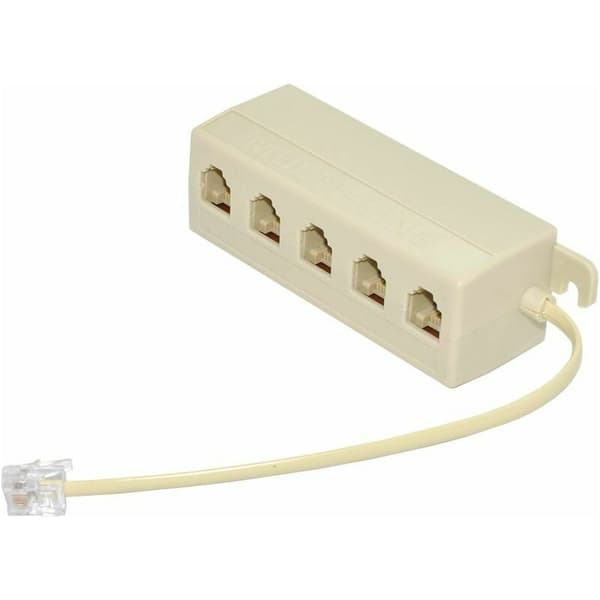 6P4C RJ11 Telefon Modular Jack Linjedelare Adapter Beige 1-in-5-ut