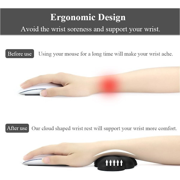 Håndleddsstøtte Musematte Ergonomisk Myk PU Lær Memory Foam Håndleddssmerte Lindring Musematte med Sklisikker Base (Svart)