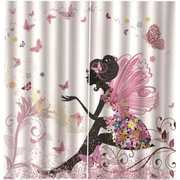 Termisk isolert blendingsgardin - Sommerfuglfe-mønster - Hvit/Rosa/Gul - 1 panel 100x140cm - Moderne design for barn/jenter