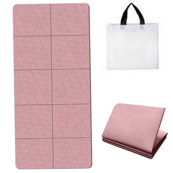 Foldbar yogamåtte, foldbar rejsefitness træningsmåtte, dobbeltsidet skridsikker til yoga, pilates og gulvtræning, pink