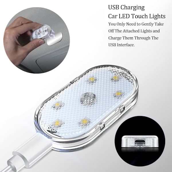 2 STK. LED-lys til bilinteriør, 7 farver Ambient belysning bilinteriør, USB genopladelig bilinteriør læselampe, Bærbare LED-lys til bil