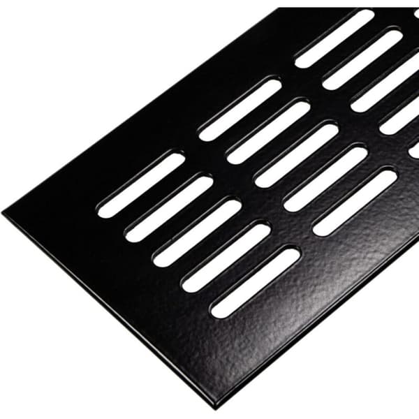 Firkantet ventilationsrist 600 x 80 mm Sort eloxeret aluminium Luftpassage 71 cm² Hurtig installation til opvarmning og ventilation