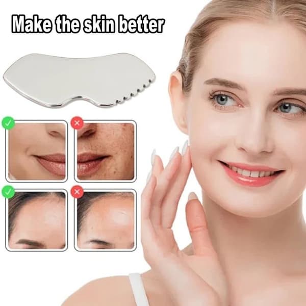 Gua Sha i rustfrit stål - 1 stk, muskelmassage, hudpleje - Sølv - Velegnet til smertelindring, afslapning