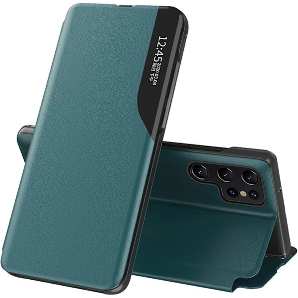 For Samsung Galaxy S24 Magnetisk Flip-deksel, Ultratynt PU-lærdeksel med Klar Visningssidevindu Støtte Shockproof Beskyttelsesdeksel green S24 Ultra