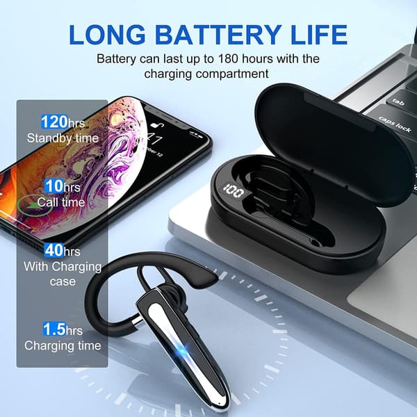 Bluetooth-hodesett med mikrofon Bluetooth-ørepropp V5.3 USB-C-lading Vanntett Bluetooth-telefonhodesett for lastebilsjåfør