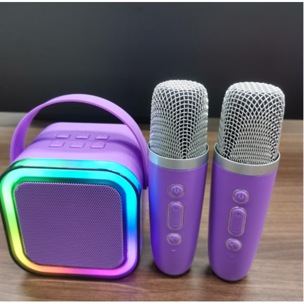 Mini Karaoke-maskin för barn och vuxna, bärbar Bluetooth-karaokespeaker med 2 trådlösa mikrofoner, perfekt present till flickors födelsedagsfest Violet