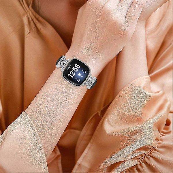 Ægte læderrem i M-form til Fitbit Versa 3/Versa 4/Sense/Sense 2 Black Fitbit Versa 3