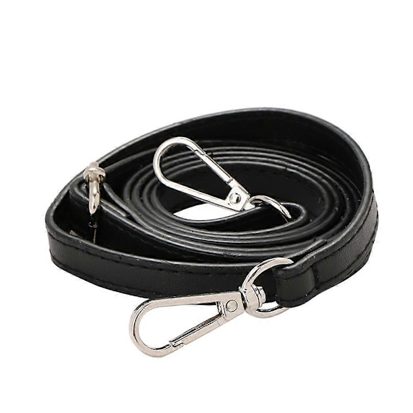 Justerbar Lång Läder Crossbody Axelremsersättning Handväska Bälte Black  Silver buckle