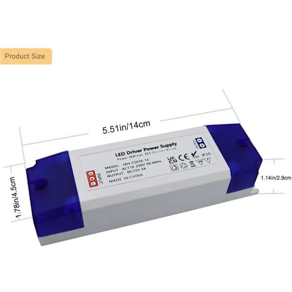 12V LED Transformer – 230V til 12V 0-36W Konstant Spænding til Underskabsbelysning & LED Strip