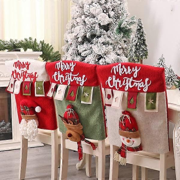 Julstolsöverdrag 3D Tecknad Bords- och Stolsöverdrag Juldekorationer (Stil 3)
