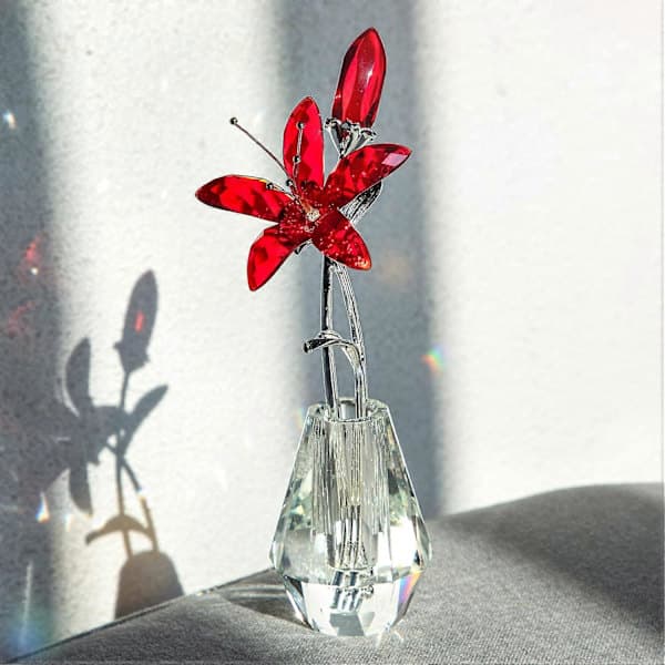 Kristallröd Lilja Figur Samlarobjekt, Glasdrömmar Blomsterprydnader, Bordsvikter, Present till Kvinnor Alla hjärtans dag-presenter till Honom