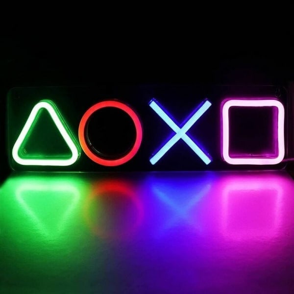 LED Neon Playstation Ikon Lys 4 Farger USB Nattelys Ambiente Lampe Dekorasjon