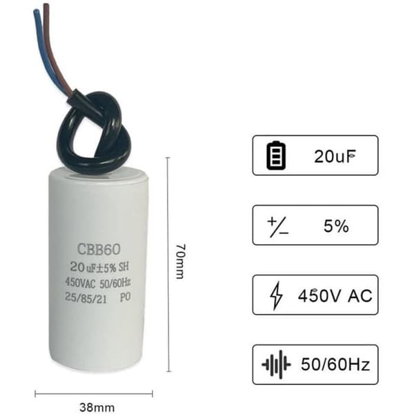 CBB60 450v 50/60HZ startkondensator, motorkondensator, mikrofaradkondensator med differensialkabel