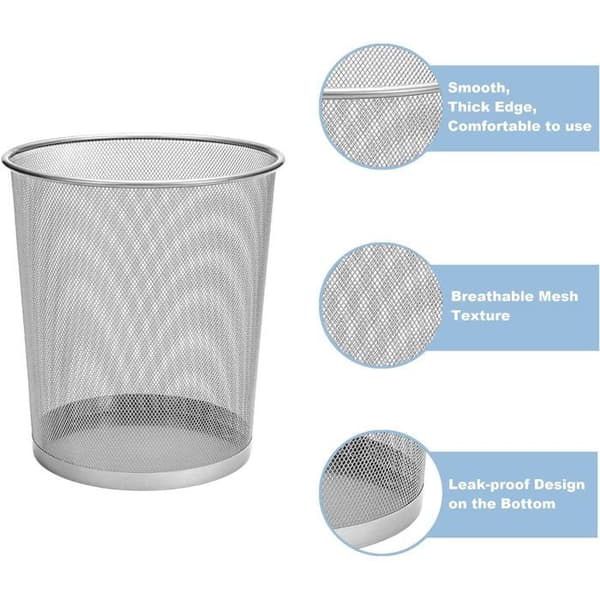 12L Sølv Mesh Metal Affaldsspand med Åndbart Design til Hjem, Kontor og Skole