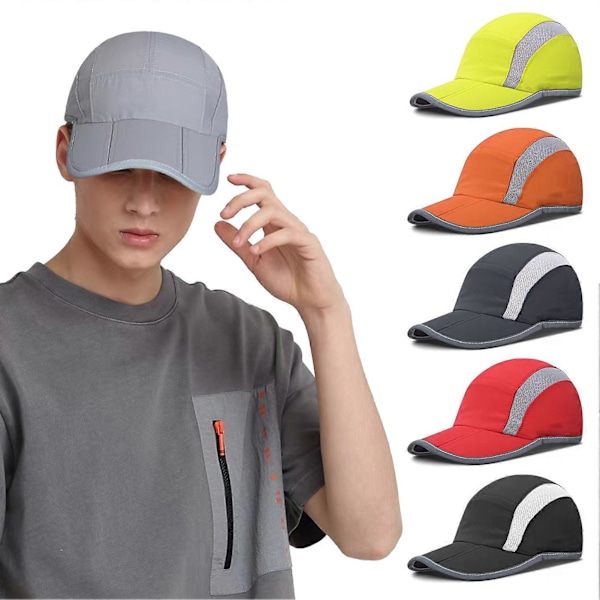Lång Keps Unisex Solskydd Anti-UV Bra Andningsförmåga Ihålig Mesh Vikbar Reflexremsa Svettabsorberande Band Snabbtorkande Sportmössa Löpning Red