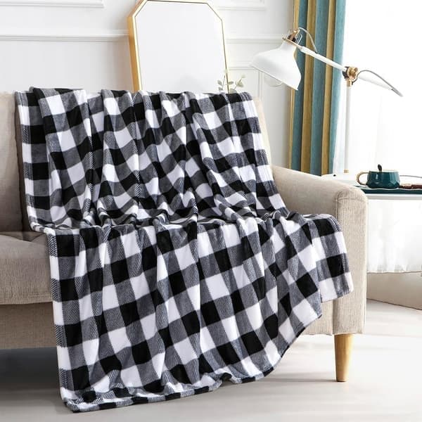 Elegant og behageligt jule-buffalo-ternet uldtæppe/sjal - 127 x 152 cm, buffalo sort