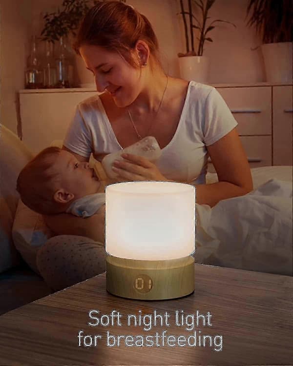 Timer Natlampe, Sengelampe, Amning, Dæmpbar, Batteridrevet, Varmt Lys
