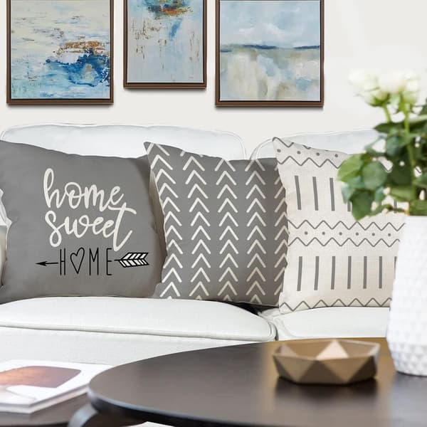 Sett med 4 dekorative putetrekk til sofa, utendørs putetrekk i lin til soverom, sofa, stol, seng, hage, 45x45CM, grå