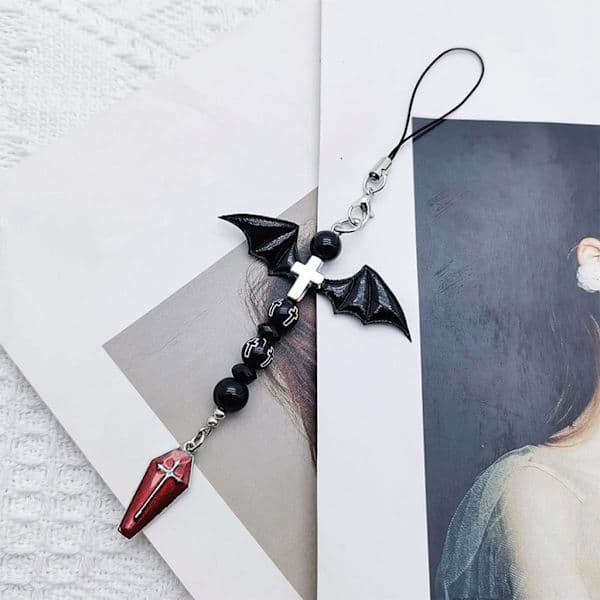 Goth Y2K Mobilberlock – Kawaii Nyckelring för Väska, Gitarrrem Lanyard Pärlad – Välj Stil null - Style 3