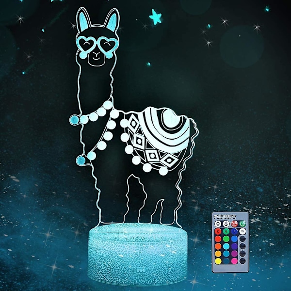 3D Lama Nattlampa, Kärlek Hjärta Alpaca Lama 3D Visuell Lampa Med Fjärrkontroll Skrivbords Heminredning Lampor 16 Färger Byter 3D Illusion Nattlampa