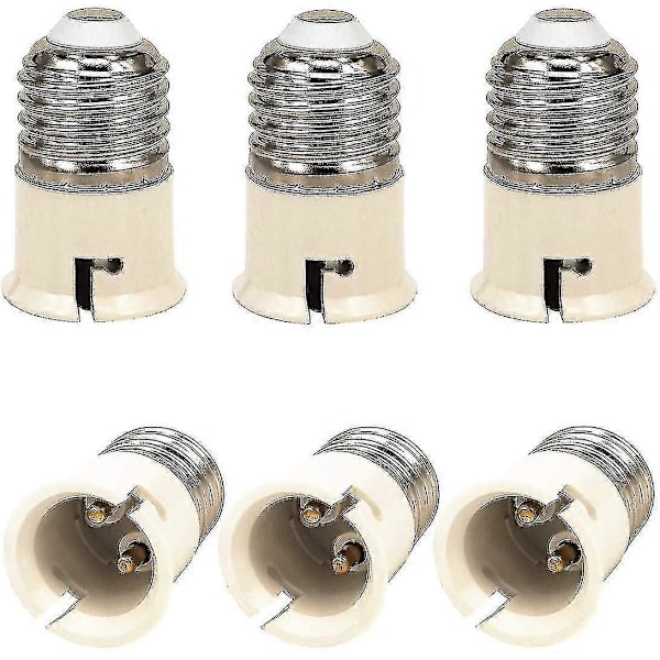 6 stk E27-adapter E27 til B22 lampebaseadapteromformer, E27 til B22 lampebase