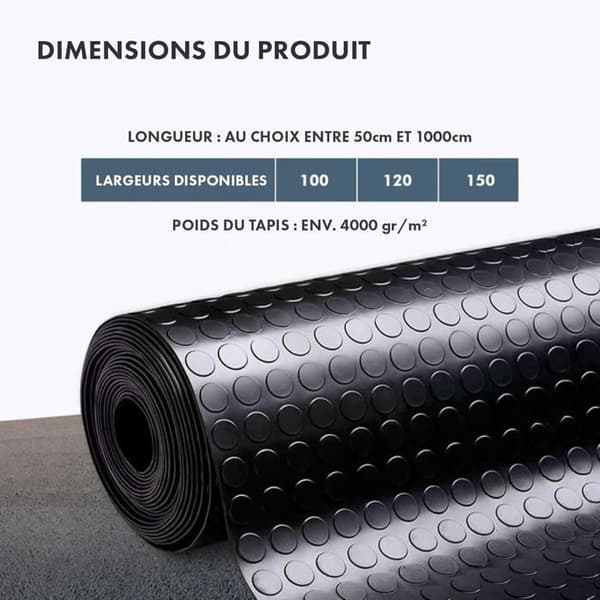 Sort gummimåtte 100x200 cm Tykkelse 3 mm Skridsikker Slidstærk Indendørs/Udendørs