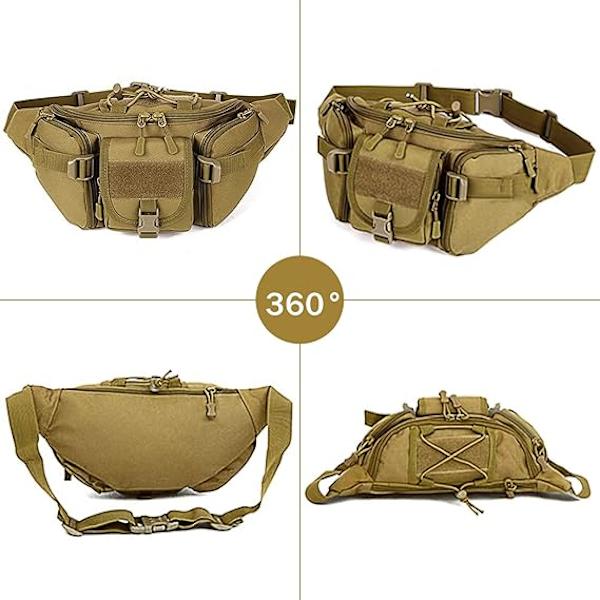 Taktisk midjeväska militär midjeväska Bumbag Fanny Pack för utomhusvandring löpning vandring camping, brun
