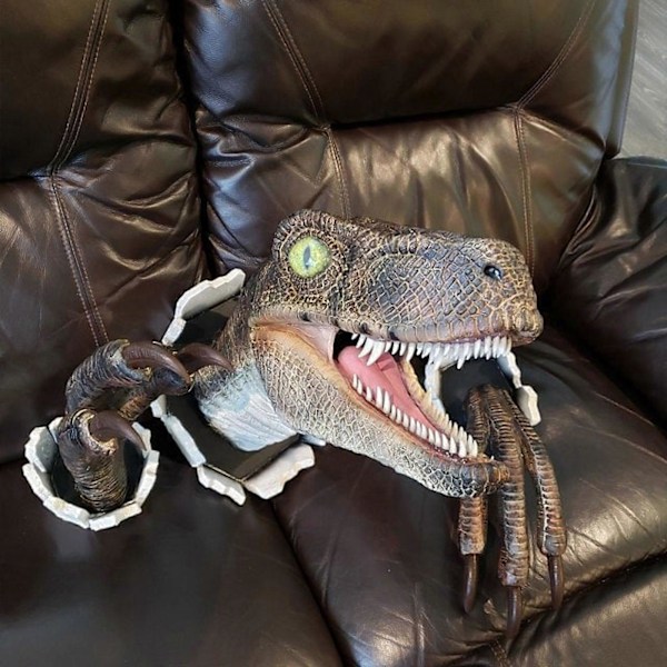 Dinosaurieväggskulpturer 3D Resin T-rex Väggmonterade Tyrannosaurus Statyer, 100% Nya Yellow