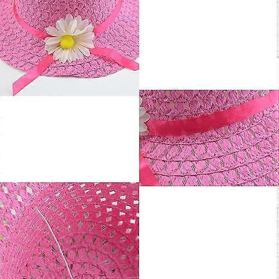 Stråhattar Härliga Blomma Solhattar Sommar Strandhattar Strå Solkepsar för Spädbarn Flickor Småbarn Strandhatt Beige