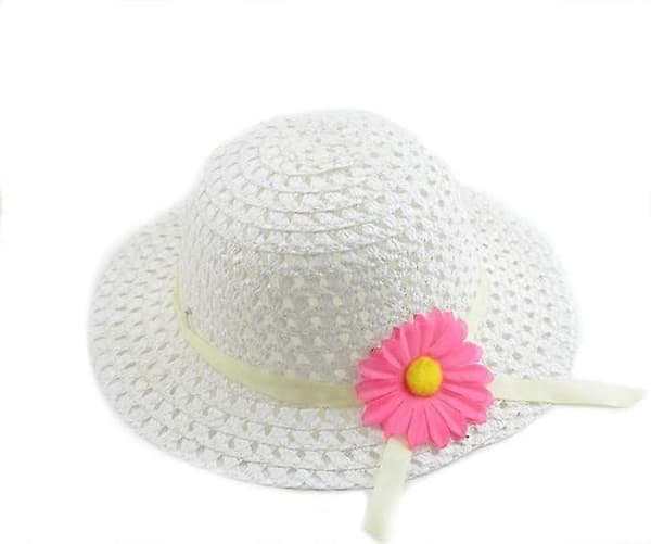Stråhatte Søde Blomster Solhatte Sommer Strandhatte Strå Solskærme til Spædbørn Piger Småbørn Strandhat White