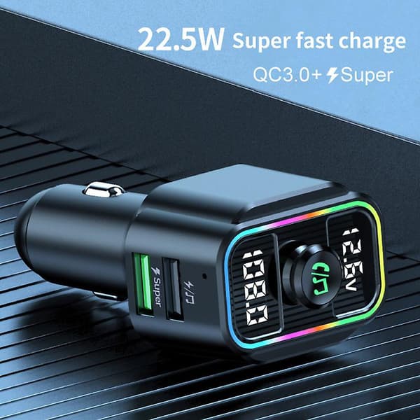 22.5W Superrask Lading FM-sender Bluetooth Bilstereo Handsfree MP3-spiller Dobbel USB Billader Bluetooth Adapter