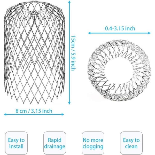 4 Fleksible Aluminium Tagrendefiltre, 8 cm Diameter, Mesh Bladstop, Tagrendesi, Bladbeskytter