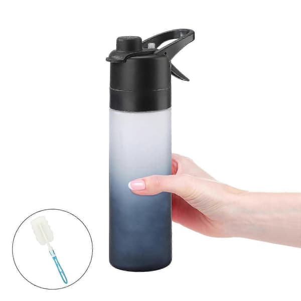 Bärbar 650ML Vattenflaska med Sprayfunktion, Sportvattenflaska med Spraydimma black