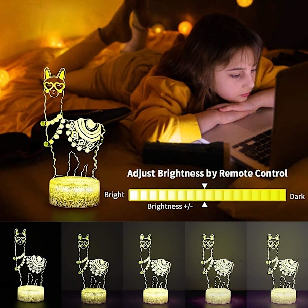 3D Lama Nattlampa, Kärlek Hjärta Alpaca Lama 3D Visuell Lampa Med Fjärrkontroll Skrivbords Heminredning Lampor 16 Färger Byter 3D Illusion Nattlampa