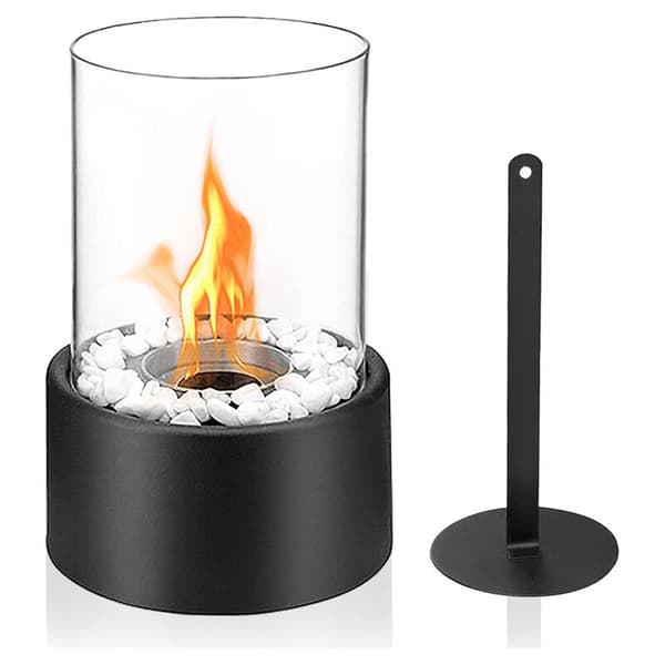 Bordplade bioethanol pejs, 16 cm diameter. Glasfiberbrænder. Hærdet glas og rustfrit stål. Til indendørs og udendørs brug.