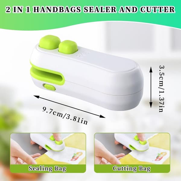 Mini Snackposeforsegler, 2-i-1 Mini Termisk Forsegler, Genopladelig Plastposeforsegler med Magnetisk Base til Plastposer, Snacks, Chipsposer, Hvid