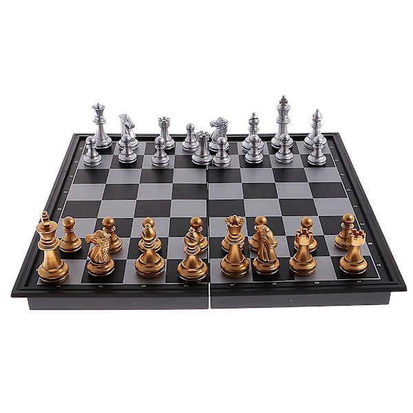 Magnetiskt Guld och Silver Hopfällbart Schackpjäser Set Brädspel Leksaker Present