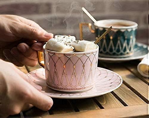 Elegant keramisk tekop og underkop sæt, 240 ml kaffekop til eftermiddagste - Geometrisk mønster