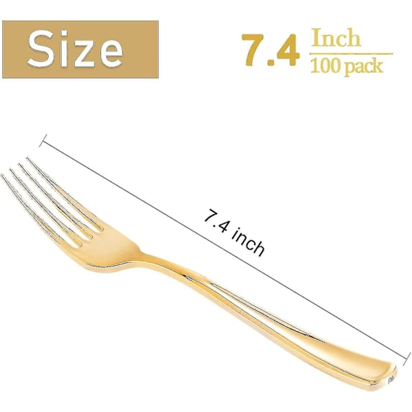 Althee 100-delers gullplastgafler - 18,8 cm gullgafler engangs - gullplastbestikk