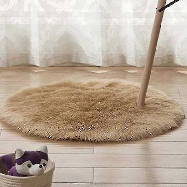 Rund Ryamatta Vardagsrum Sovrum Matta Golv Fluffig Matta Light Camel 40cm