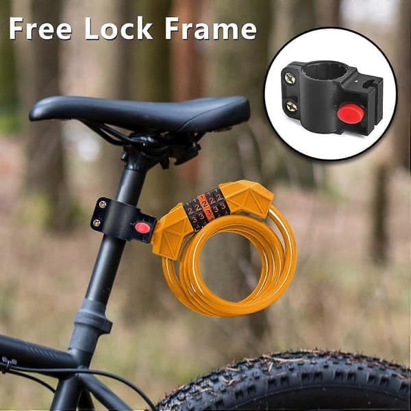 Cykelås Kombination med 5-siffrig Kod, Cykelås Hög Säkerhet 114cm/11.2mm Cykellås, Cykellås för Cykel Utomhus (Orange)