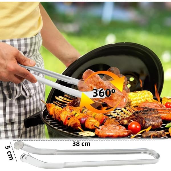 BBQ Pølsetang, 38 cm Hjulgrilltang, BBQ Pølsevendingstang for Matlaging