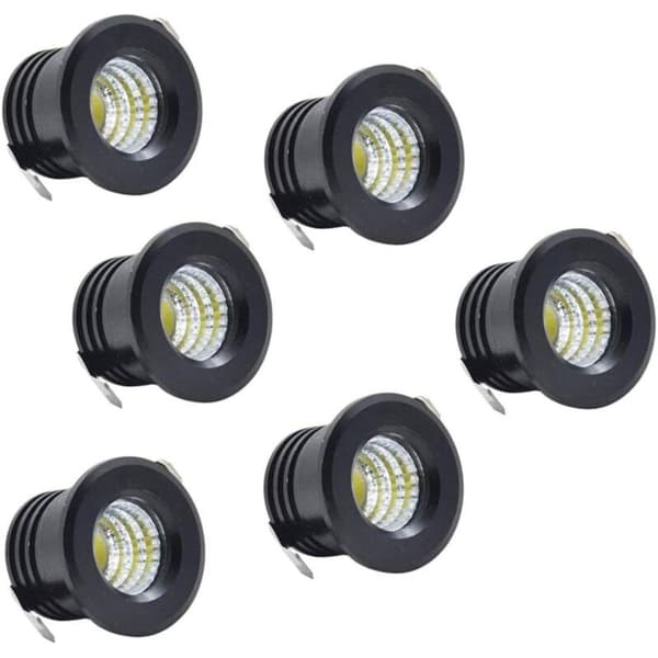 Sæt med 6 Mini Indbyggede LED Loftspots, Sort, Mini LED Spots til Skabsloftlys, 3W, Varm Hvid