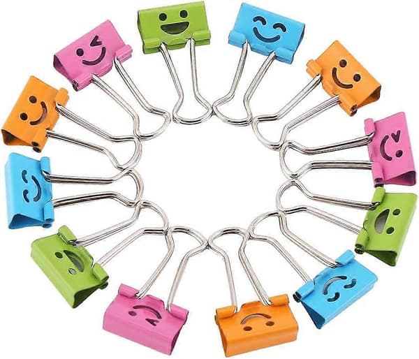 19 mm Mini Binder Clips Smiley Papirclips Assorterede Farver, Pakke med 40
