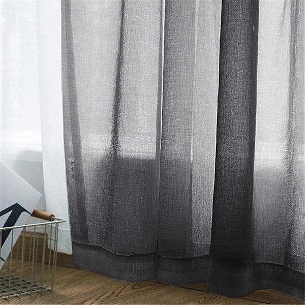 Skira Gardinlängder Vardagsrum Stångficka Fönstergardiner Sovrum Halvskira Voile Gardiner Svart (99cm Bx249cm L, 2 Paneler)