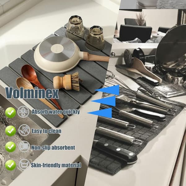 Diskavloppsmatta i diatomit, halkfri diskavloppsmatta, absorberande köksdiskmatta, absorberande diskmatta för diskbänk (mörkgrå)