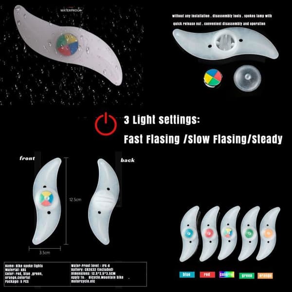 LED-sykkelhjullys, 5 stk. sykkelhjullys, vanntett LED-dekklys med 3 blinkende moduser, eikelys til sykkel
